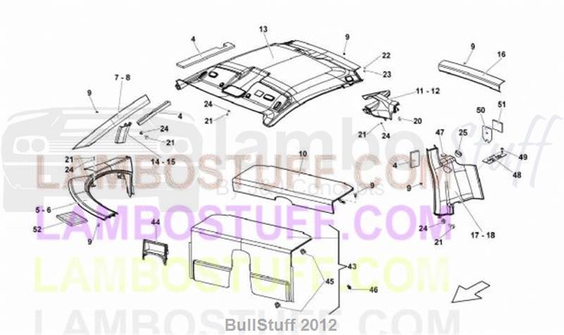 2013 Lamborghini GALLARDO LP 550-2 COUPE JAPAN PASSENGER COMPARTMENT TRIMS (857.11.00)